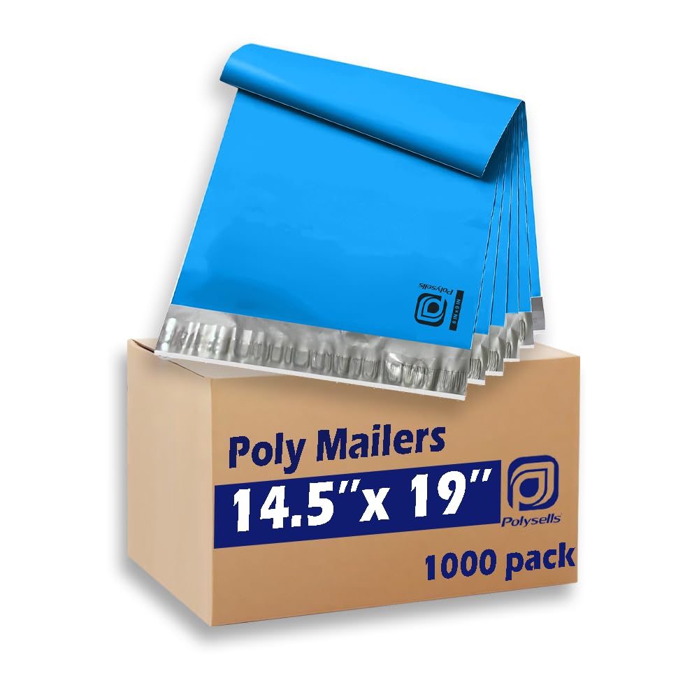 POLYSELLS 1000 pcs 14.5x19 Inches Blue Poly Mailers Shipping Envelopes, Strong Adhesive Sealing, Waterproof, and Tear-resistant Postal Mailing Bags