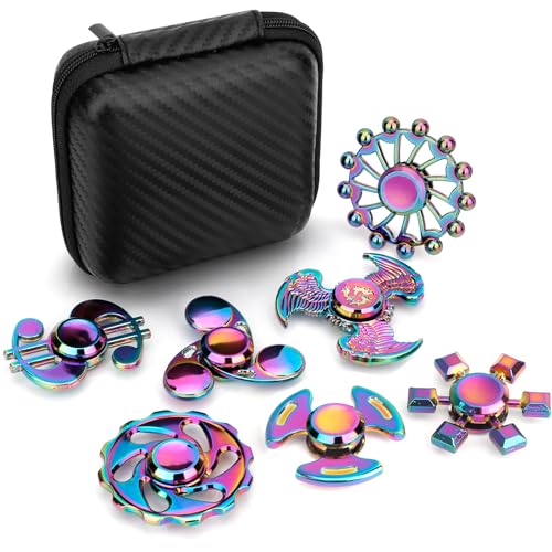 Cool Fidget Pack Toys Set, Novelty Fidgets Spinners Rainwbow Finger Hand Spinner Metal Fidget Chain Cube Kit Focus Autism Toy Fingertip Gyro Stress Relief Spiral Twister Anti Anxiety Gifts Kids Adults