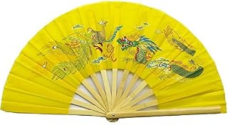 Chino Tai Chi arte marcial Kung Fu ventilador de bambú de dragón y Phoenix, color amarillo