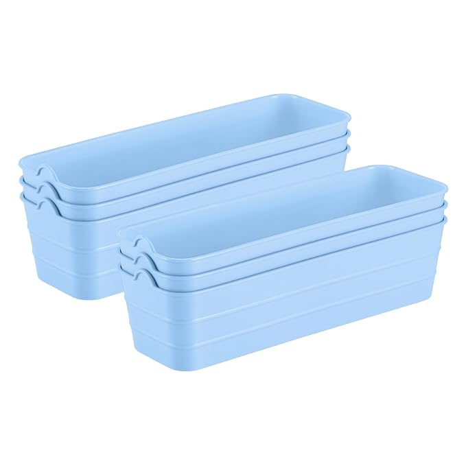 KOLORR Flexi Tray Narrow Flexible Space-Saving Storage, Stackable Storage Organizer, Drawer Organizer Trays for Home, Washroom, Office, and Kitchen Organization Pack of 6 - Blue