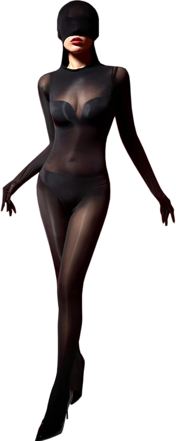 RUIBAVYA Body Stockings For Women Sexy Five Finger Sleeve Lingerie Bodysuit Oil Shiny Full Body Stocking Baotou Bodystocking