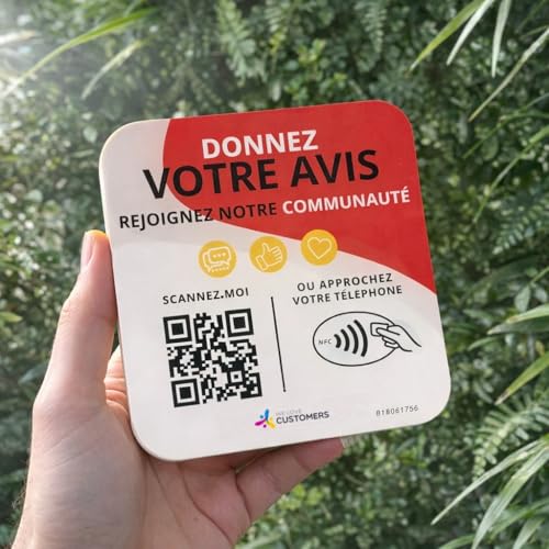 Plaque Avis Client NFC et QR Code, Support de Collecte d'Avis Clients, 10cm x 10cm (Rouge) – vue 2