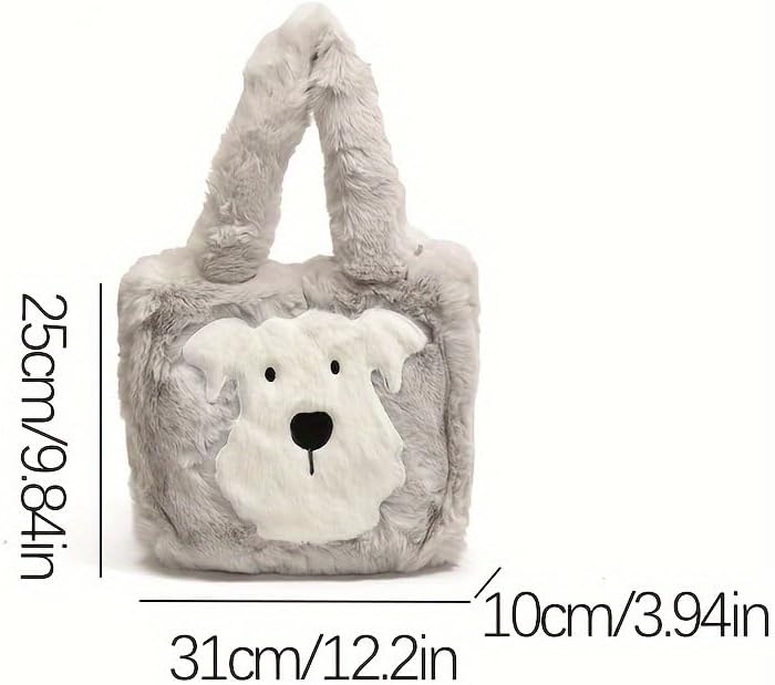 [N&M] 女性用コージープラッシュパピートートバッグ - ソフトなフェイクファーショルダーハンドバッグ、磁気クロージャー付き、秋冬