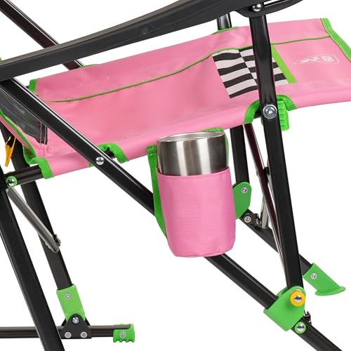 Silla Mecedora Plegable para Camping y Deportes GCI Outdoor NASCAR Roadtrip Rocker con Reposabrazos Duraderos y Porta Bebidas, Rosa miniatura 7