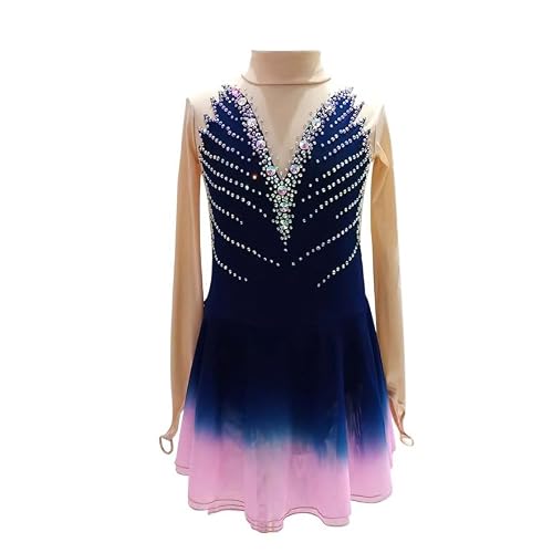 Nnnnydjy Girls Ice Skating Competition Wear Long Sleeve Figure Skating Dress Women's Roller Skate Costume Handmade,Blue,15_16Years