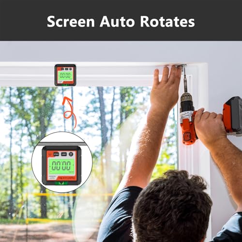 Digitaler Winkelmesser, 4 X 90-Grad-Bereich, Magnetische Befestigung, Mehrere Messmodi, Datensperrfunktion, für Holzbearbeitung, Autoreparatur (orange ß)