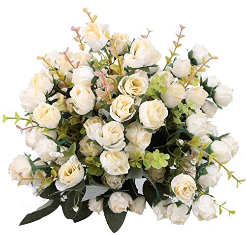 Duovlo 7 Branch 21 Mini Rose Heads Artificial Flowers Bouquet