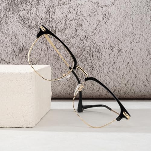 Image of Blue Light Blocking Glasses for Women /Men Anti-Fatigue Computer Monitor Gaming Glasses Prevent Headaches Glasses, Arrow Browline Black /Gold
