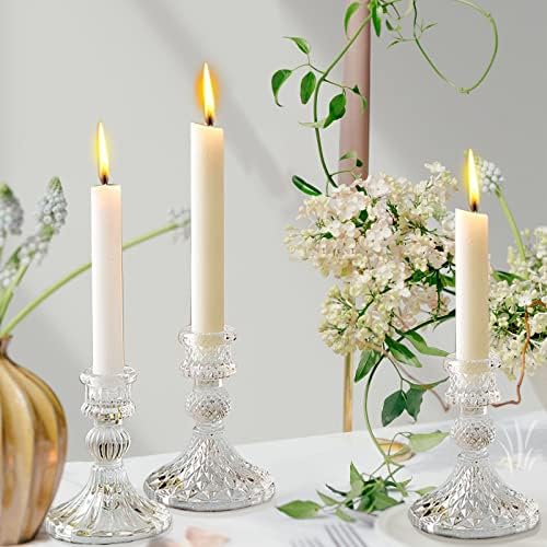 Clear Glass Candlestick Holders,8 pcs Set include Taper Candle Holders and Stripe Candle Holders,Two Style for Formal Events, Wedding, Festival,Church, Party & Festival Decoration