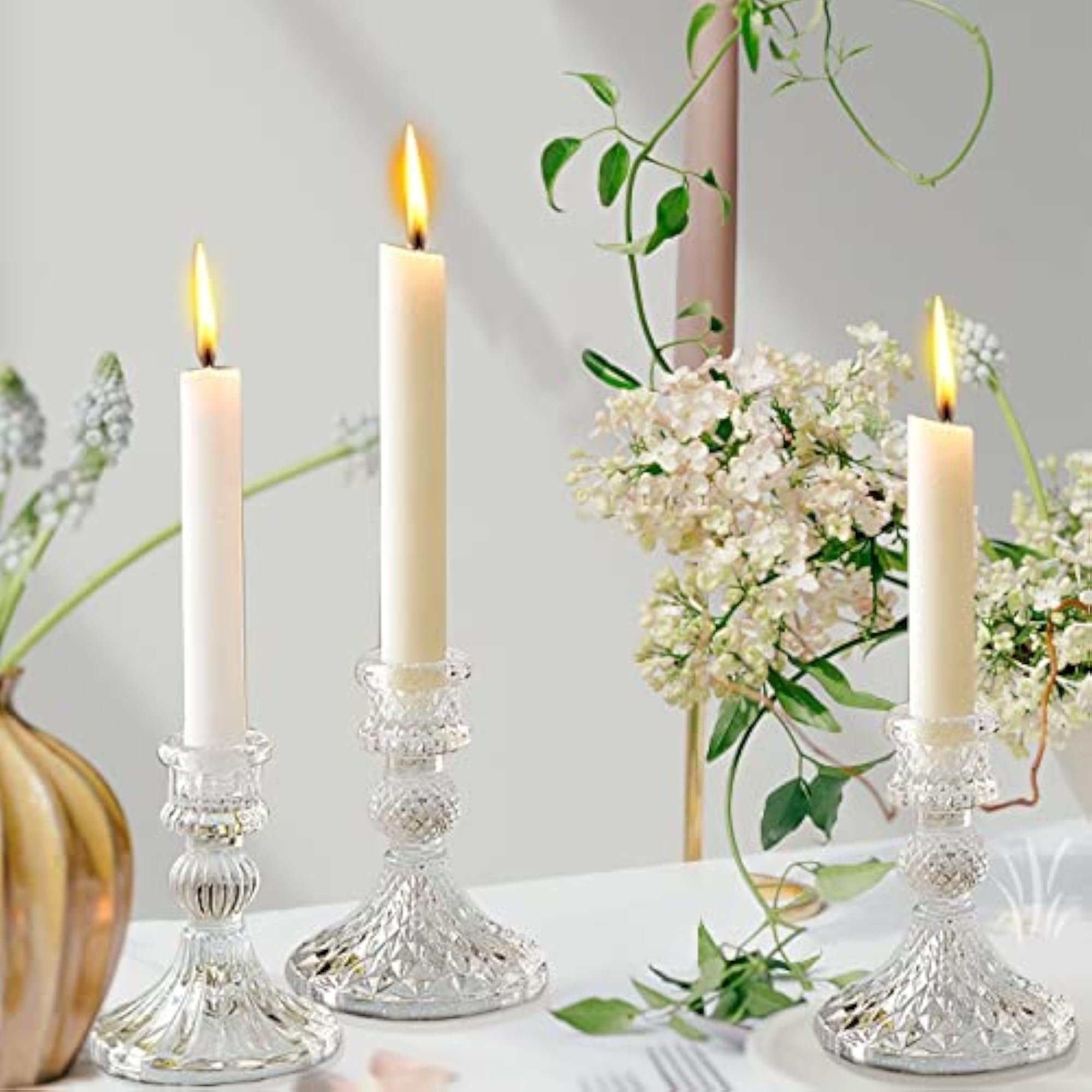 Clear Glass Candlestick Holders, 8 Pcs Set