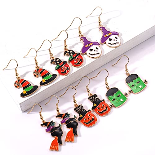 Halloween Earrings Set, Spider Web Pumpkin Ghost Bat Drop Earring Studs for Women Halloween Jewelry Set for Party4