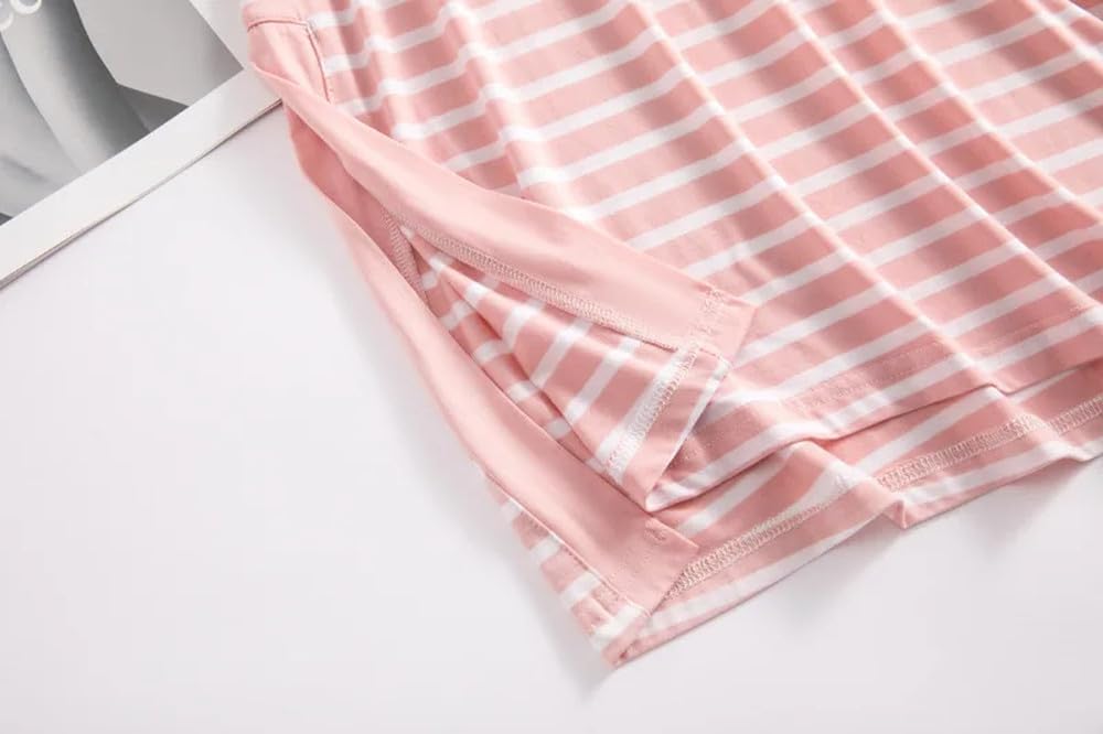 Camisón Para Mujer - Ropa De Dormir Holgada De Talla Grande Para Mujer, Vestido De Dormir A Rayas De Verano Para Mujer, Vestidos De Dormir Con Almohadilla En El Pecho De Manga Corta, Camisones De