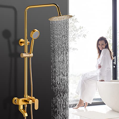 Pomme ensemble de douche en or orientable avec bouchon pivot anti-éclaboussures