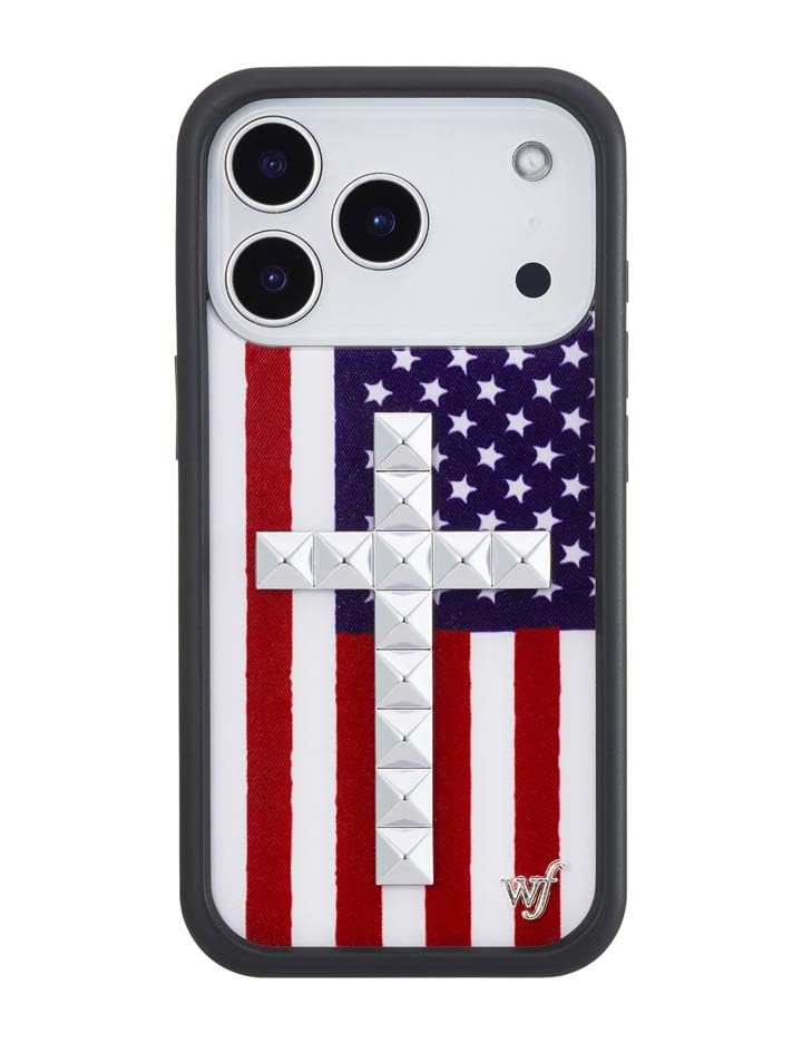 Image of Wildflower Cases - iPhone 17 Pro Compatible - Stud Cross American Flag
