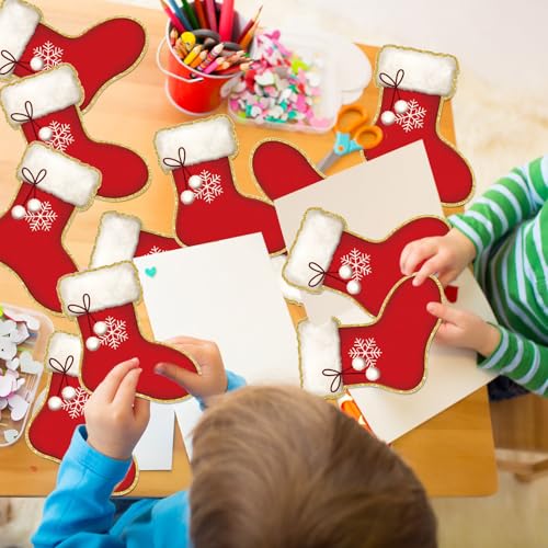 Whaline 50 peças de recortes de meia de Natal vermelhos em formato de meia de Natal recortes de pape
