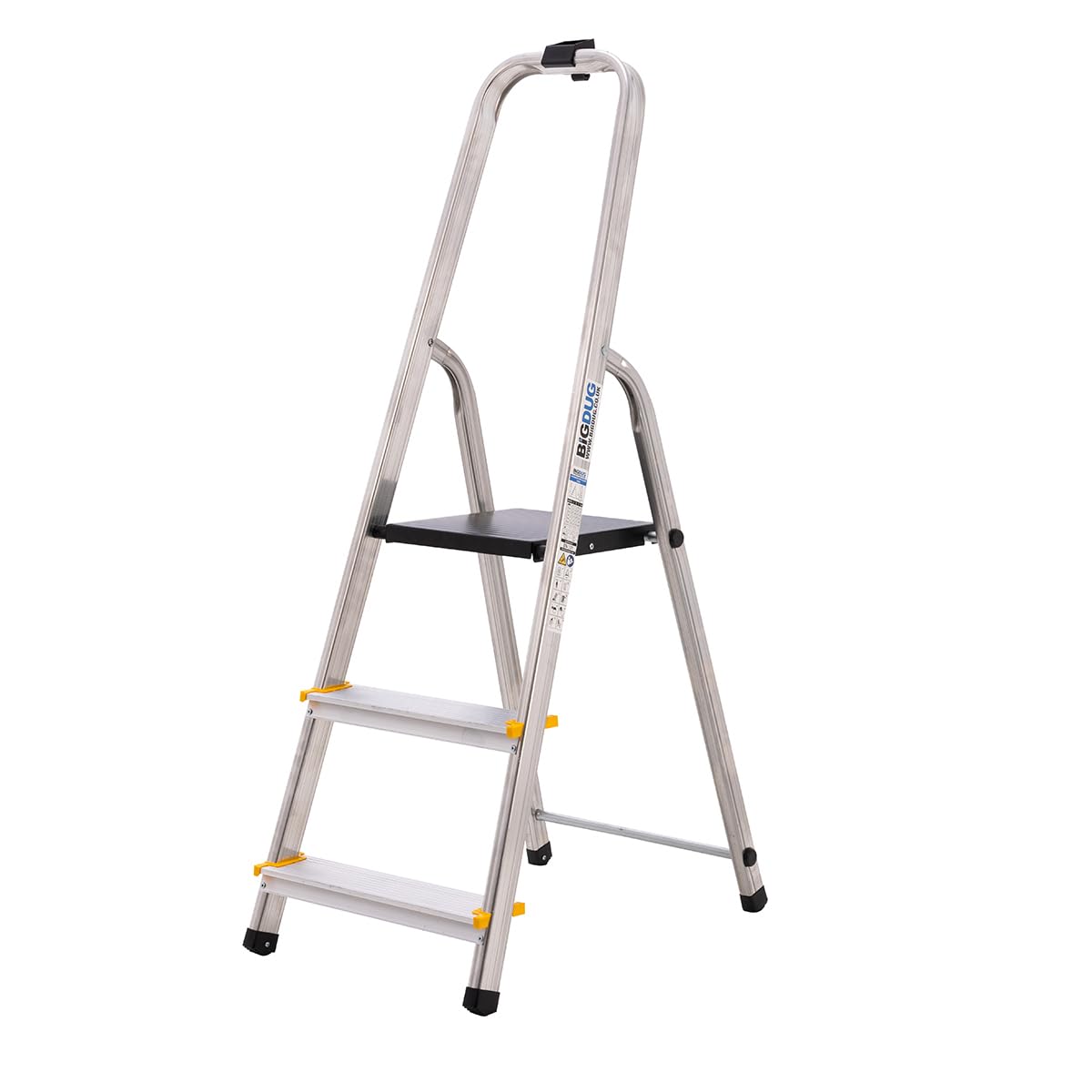 BiGDUG Aluminium Step Ladder - 3 Step Folding Ladder - Non-Slip Surface Hand Rails 3 Tread - Closed Height 1210 mm Platform Height 540 mm — image 1