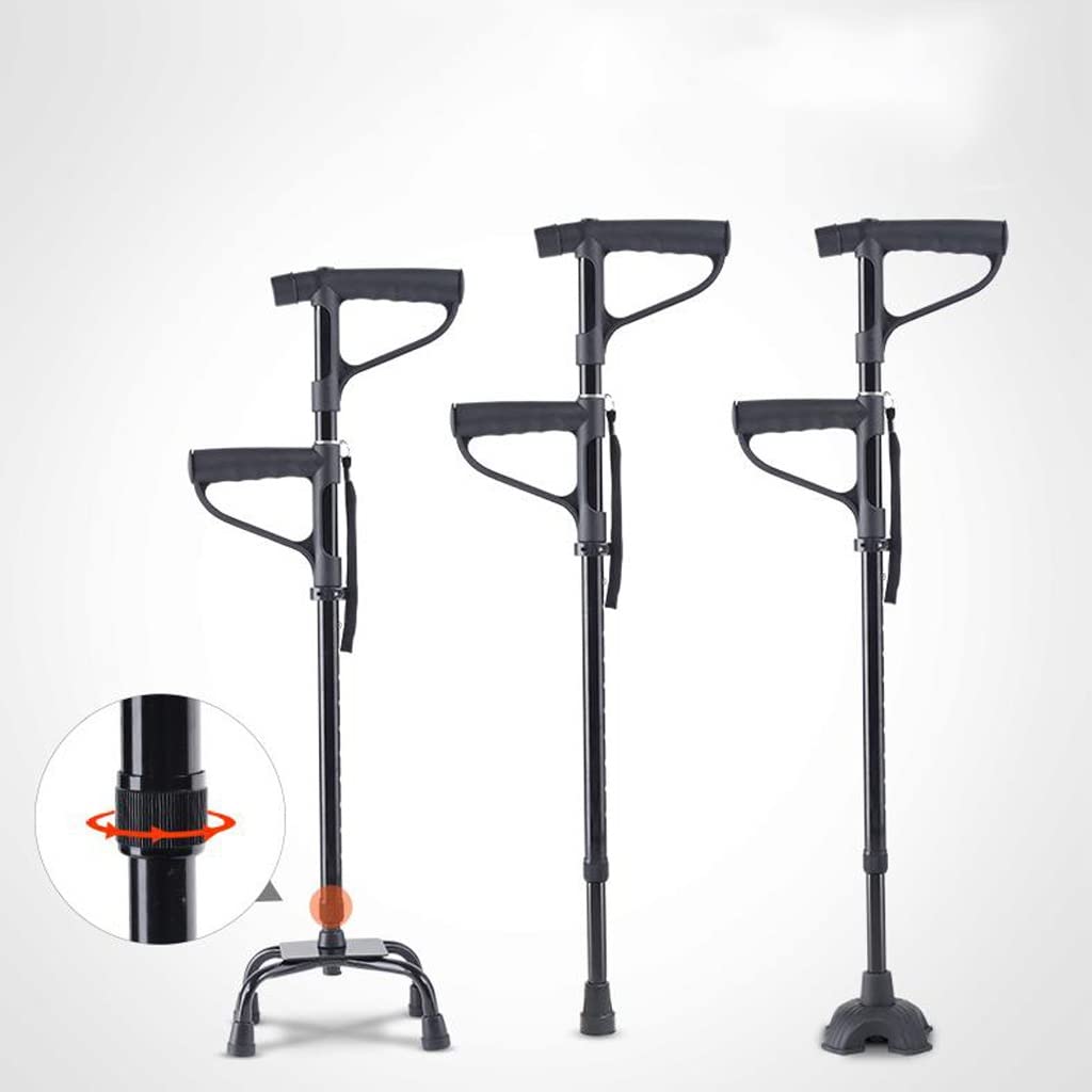 GCX- Bastón for Ancianos con bastón Ligero Antideslizante de Cuatro Patas y bastón telescópico Multifuncional de Cuatro Garras con muletas Inteligentes Firma