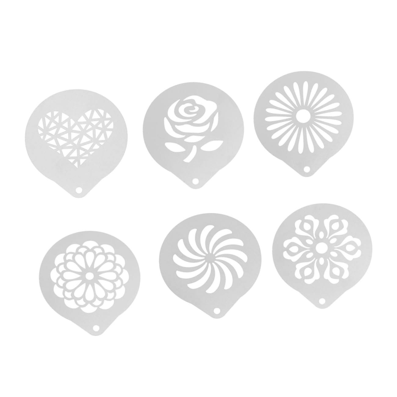 STOBAZA 6Pcs Stainless Stencils for Latte Art Milk Spray Templates for Cappuccino Baking and Cake Decoration Easy to Clean Coffee Decorating