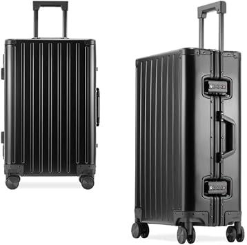 OETJE All Aluminum Luggage Zipperless Hard Shell Suitcase with TSA Lock with Silent 360 Spinner Wheels Alloy Metal Suitcase Black, 26inches