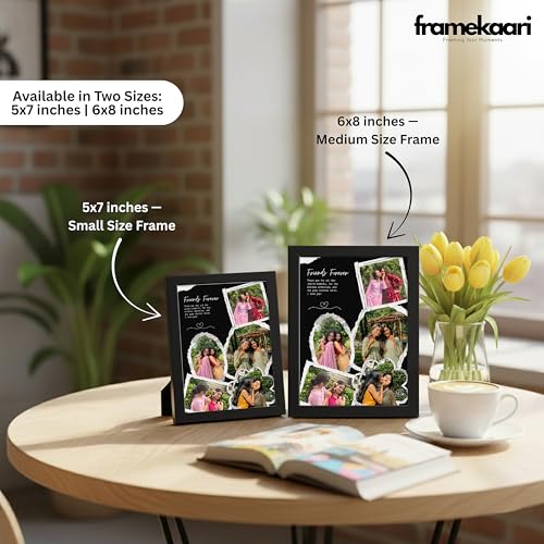 Image of Framekaari Friends Customized Photo Frame | Personalized Best Friend Gift | Black Scrapbook Design | 5 Custom Photos & Text | Tabletop & Wall Mount | Home Decor | 16x21 cm (Design-16)