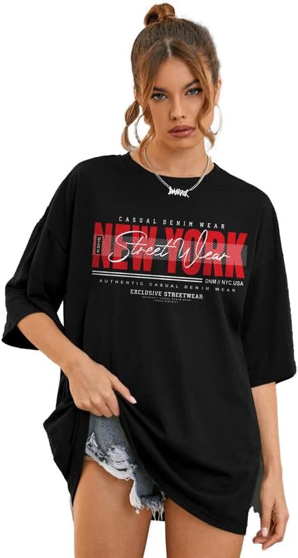 KSHSWomen Drop-Shoulder Loose Oversized T-Shirt