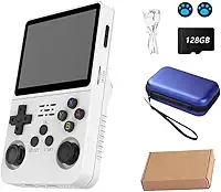 Console de video game portátil R36S Retro de 128 GB,r36s console portatil, mais de 39.000 jogos, Arkos 2.0, tela IPS de 3,5 polegadas,39.000+ jogos,cartão TF 128GB,reprodutor de vídeo de bolso(Branco)