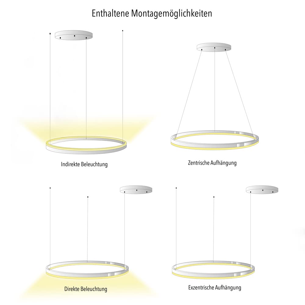 s.luce LED Ring Pendelleuchte rund Direkt oder Indirekt Hängelampe Wohnzimmerleuchte, Farbe:Weiß, Größe:Ø 40cm