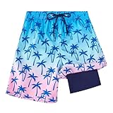 FT FENTENG Boys Swim Trunks with Compression Liner Anti-Chafe, Boys Bathing Suit Board Shorts, Gradient Palm...