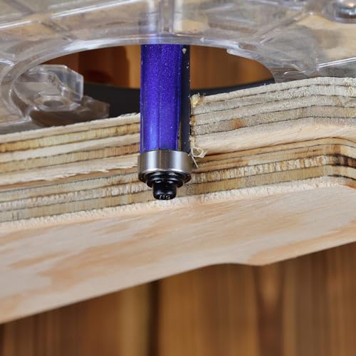 QUARKZMAN Bündigfräser 6mm Schaft 3/8 Durchmesser 1,2 Schneidtiefe Oberlager Bündiggerade Schneidfräser Hartmetall für Spanplatten Sperrholz MDF Holzarbeiten, Silber Blau