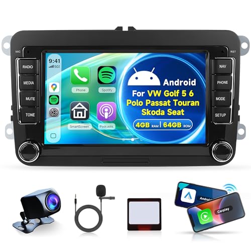 4G+64G CarPlay Radio for VW Passat Jetta Tiguan Golf MK5 MK6 T5 EOS Polo, Rimoody Android 13 Car Stereo 7 Inch Touch Screen Android Auto GPS Navigation Bluetooth FM SWC Backup Camera by Rimoody - Used condition - CA$159.37