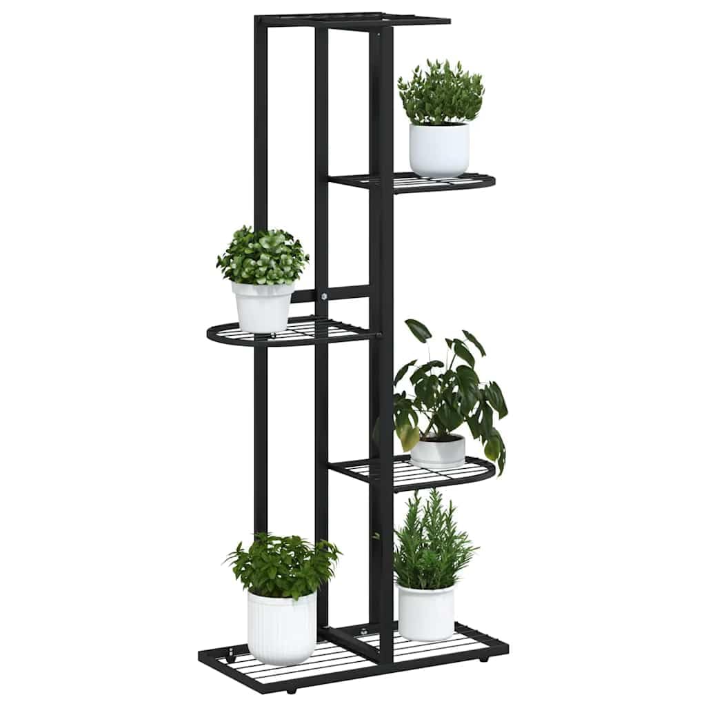 Fioriera a 5 ripiani in metallo nero, 43 x 22 x 98 cm, mensola per piante, balcone, patio, soggiorno, con supporto per vaso e mensola per erbe aromatiche, orchidee e piante grasse