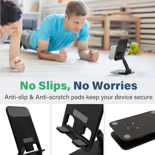 SenseAGE Rotatable Cell Phone Stand, Adjustable Folding Cell Phone Stand for Desk, Home Office Mobile Stand, Desktop Phone Holder, Compatible with iPhone&Smart Phones Accessories (Black) - image 7