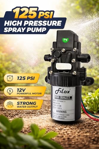 Image of FILOX 12V DC High Pressure Water Pump 125 PSI | Battery Operated Sprayer Motor for Agriculture Spray, Car & Bike Wash, Garden Watering, Sanitization | Portable Diaphragm Pump
