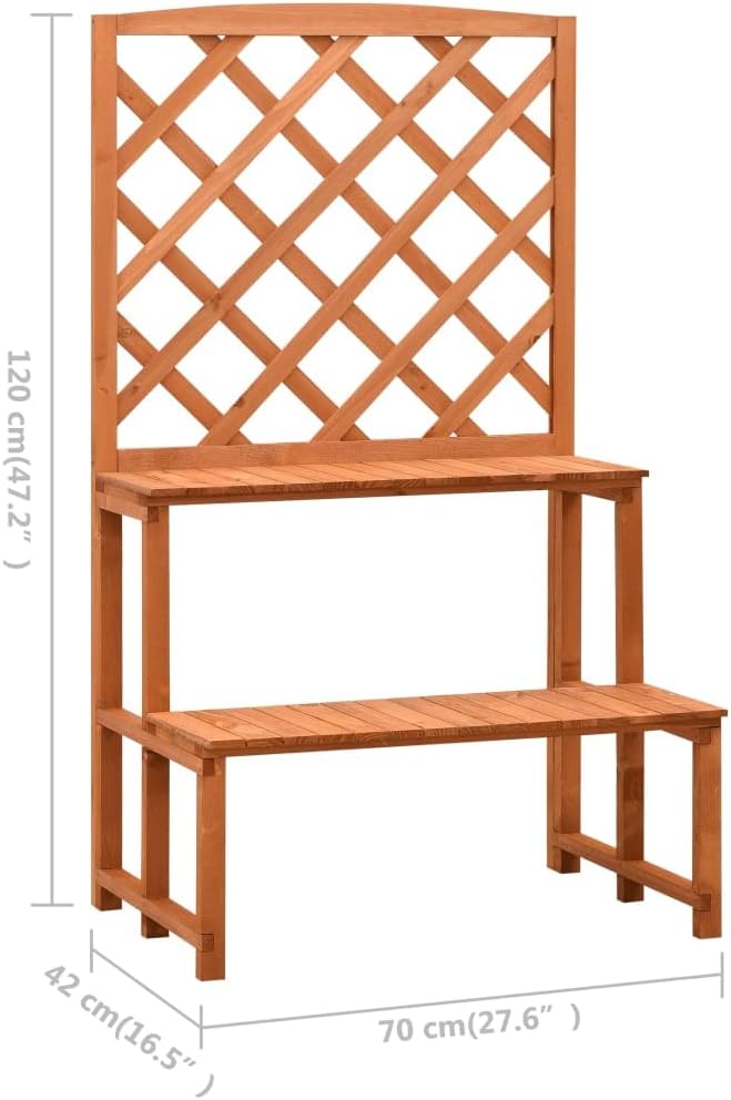 vidaXL Plant Rack, 2-Tier Plant Stand with Trellis, Plant Shelves for Indoor and Outdoor, Flower Pot Stand for Patio Balcony, Orange Solid Firwood