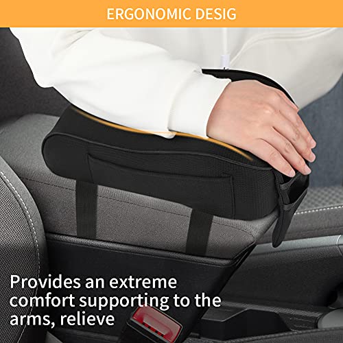 Lingsfire Car Armrest Cushion Car Center Console Armrest Cover Memory Foam Car Middle Console Cover Soft Breathable Car Armrest Cushion Pad With Phone Holder Storage Bag Fit For Most Car, Black #TOP1