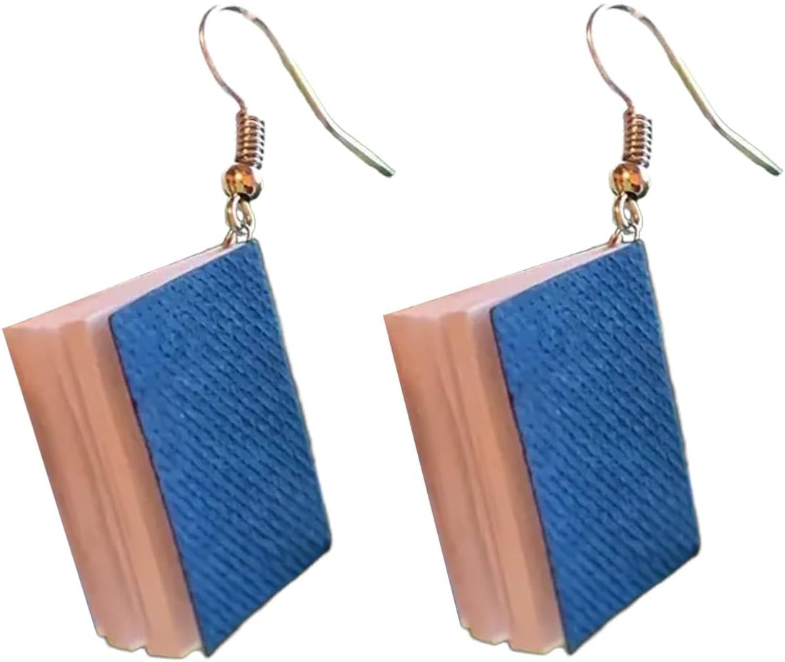 Funny Stackable Paper Book Drop Dangle Earrings for Women Gold-Toned Stack of Books Reading Dangling Fish Hook Earrings 3D Classic Librarian Graduation Teacher Student Back to School Jewelry