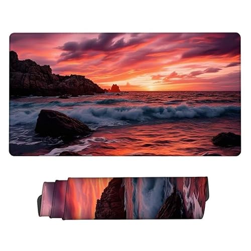 Tapis Souris XXL 900x500x3mm Tapis de Souris Gaming rocher,Tapis de Souris Gamer flots,lavable la Sous Main Bureau,Base en Caoutchouc AntidéRapante pour Maison Bureau DéCoration, Hommes Cadeaux XJ-302