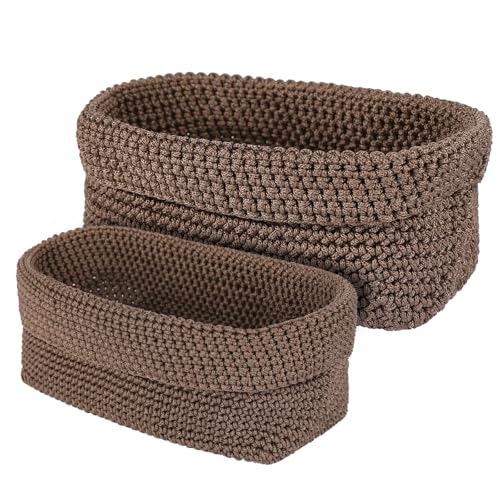 Ice Silk Thread Storage Basket 2-Piece Set - Large Capacity Breathable Organizer Box for All Crochet, Knitting Supplies and Craft Projects.（Khaki）