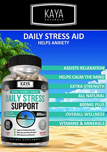 Kaya Naturals - Natural Herbal Stress Support Vitamin Supplement To Relax And Calm The Mind - Boost Mood - Happy Pills - Stress Relief Support - Vitamin Supplement - 60 Capsules #TOP1