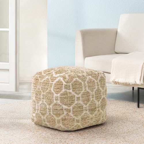 Anji Mountain Pouf Ottoman Foot Rest, Handmade Ottoman Pouf, Comfortable Foot Stool, Decorative Floor Seating for Living Room Decor, Bedroom & Home Décor Accent - Saffron Trellis by Anji Mountain - Image 2