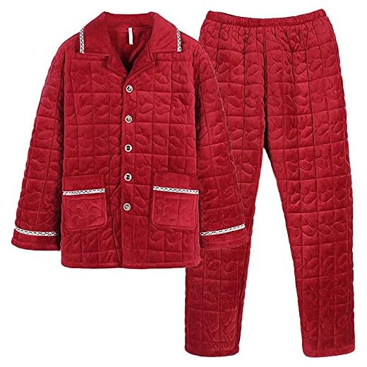 Herr Pyjamas Set, vadderad sammet kofta röd festlig långärmad kavaj tjock varm avslappnad homewear nattkläder kostym