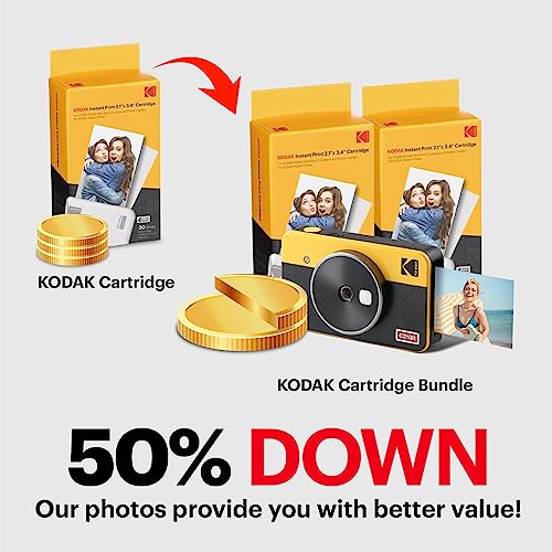 Kodak Mini Shot 2 Retro 4Pass 2-In-1 Instant Digital Camera And Photo Printer (2.1X3.4 Inches) + 68 Sheets Bundle, Yellow #TOP1