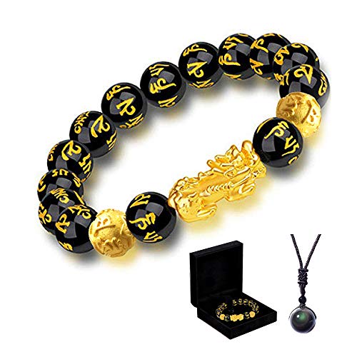 Feng Shui Black Obsidian Wealth Bracelet?Vietnamese Sagin Pixiu Character for Protection Can Bring Luck and Prosperity?Suitable for Any Occasion,Unisex( Single Pixiu A)