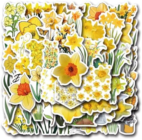 60PCS Beautiful Daffodil Stickers for Water Bottles Laptop Journa...