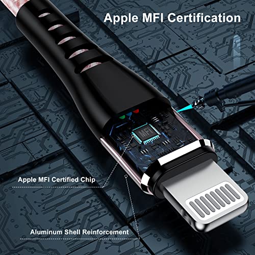 Image of Apple MFi Certified 3 Pack iPhone Charger 6ft, Essri Long Lightning Cable Strong Nylon Braided Charging Cable 6 Foot, Fast iPhone USB Cord for Apple iPhone11 / X /XS /XR /8 /7 /6 /5S /SE /iPad Mini Air (Pink)