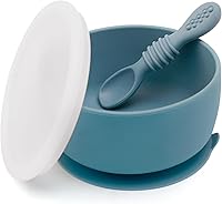 Vista 8 de SAMiGO Juego de tazón y cuchara de silicona para bebé con succión y tapa, esenciales de autoalimentación de primera etapa, cuenco de comida para más