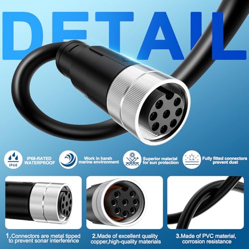 VHBW 10FT Boat Ethernet Cable for Humminbird 720073-5, Compatible with Helix 7, 8, 9, 10, 12, 15, Apex, Solix, Onix Models, Black
