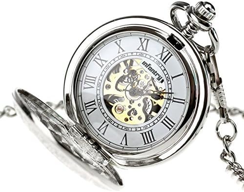Infantry Mens Silver Pocket Watch Windup Mechanical Pocket Watches for Men with Chain