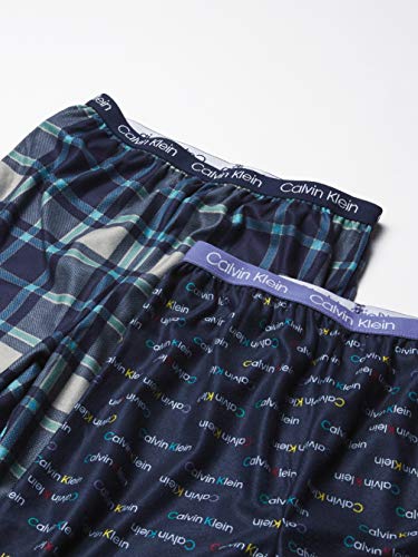 Calvin Klein Boys' Little Sleepwear Super Soft Brushed Micro Pajama Pant, 2 Pack, Multicknvy/Wdbl, X-Large #TOP1