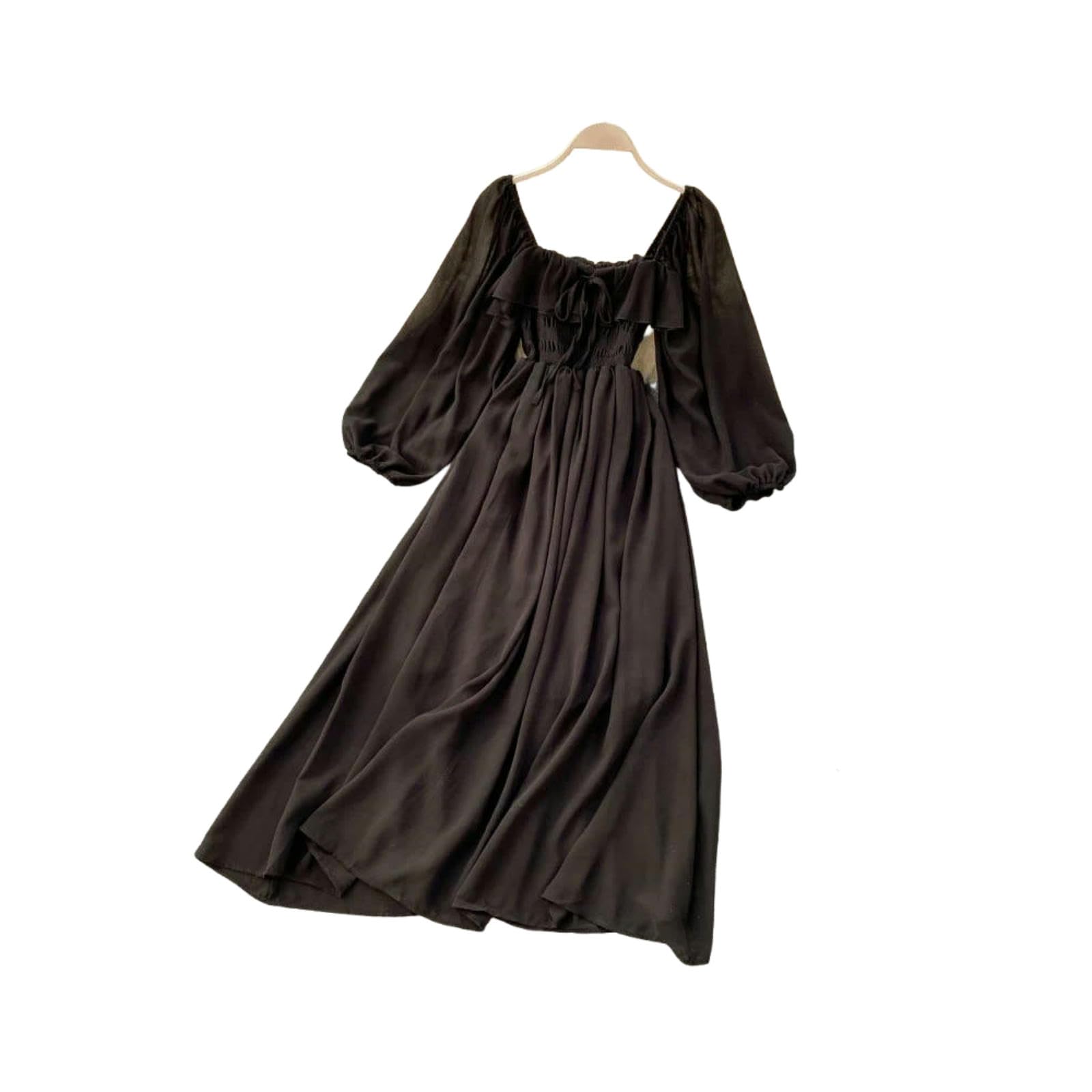 Vestiti a Maniche Lunghe Eleganti Abiti da Colletto Quadrata Donne Solid Chiffon Sfumo 2025 Seach Party Vintage Ruffle Vestidos Y2k